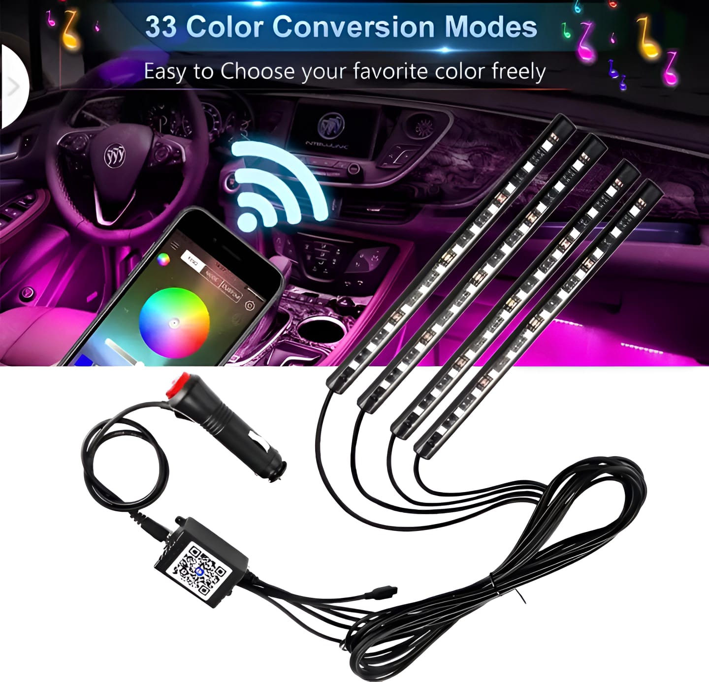1set Car Rgb 48led Strip 5050smd 12w Decorative Auto Atmosphere Pathway Interior Ambient( Bluetooth Light)