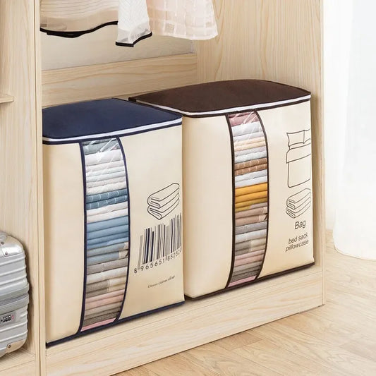 Large Non-woven Portable Clothes Storage Bag Clothing Organizer - 120 gsm (Random color)