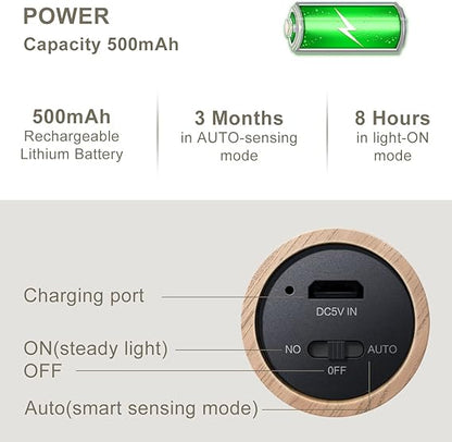 LED Wood Night Light PIR Motion Sensor Magnetic Wall Lamp USB Rechargeable Lights Home Staircase Bedroom Lamp Bedside Lighting