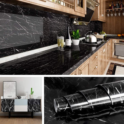 Self Adhesive Black Marble Sheet For Kitchen – Waterproof, Heat And Oil Resistant Wallpap er For Countertops, Cabinets, And Furniture(60x200)