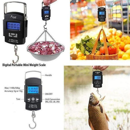 50kg Portable Digital Hanging Scale with Hook – Electronic Luggage, Fishing, Kitchen & Travel Weight Machine