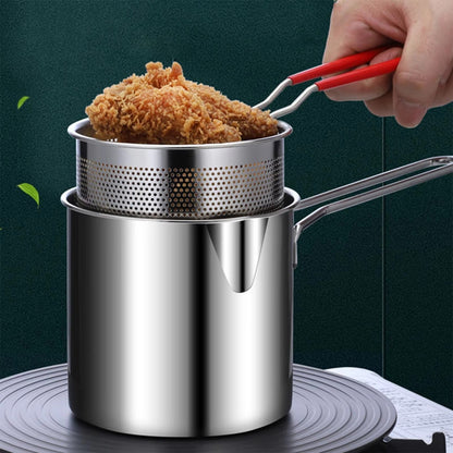 Stainless Steel Deep Fryer Pot with Strainer | Heavy-Duty 1200ML Oil Capacity Frying Pan | Safe, Durable & Efficient Kitchen Cooking Tool