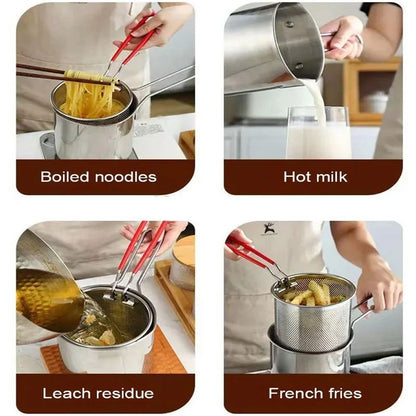 Stainless Steel Deep Fryer Pot with Strainer | Heavy-Duty 1200ML Oil Capacity Frying Pan | Safe, Durable & Efficient Kitchen Cooking Tool